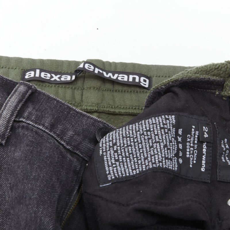 Alexander Wang ALEXANDER WANG Bite Clash High Rise black denim green sweats cut off shorts 24" Size 24" / US 00 / IT 34 - 8 Thumbnail