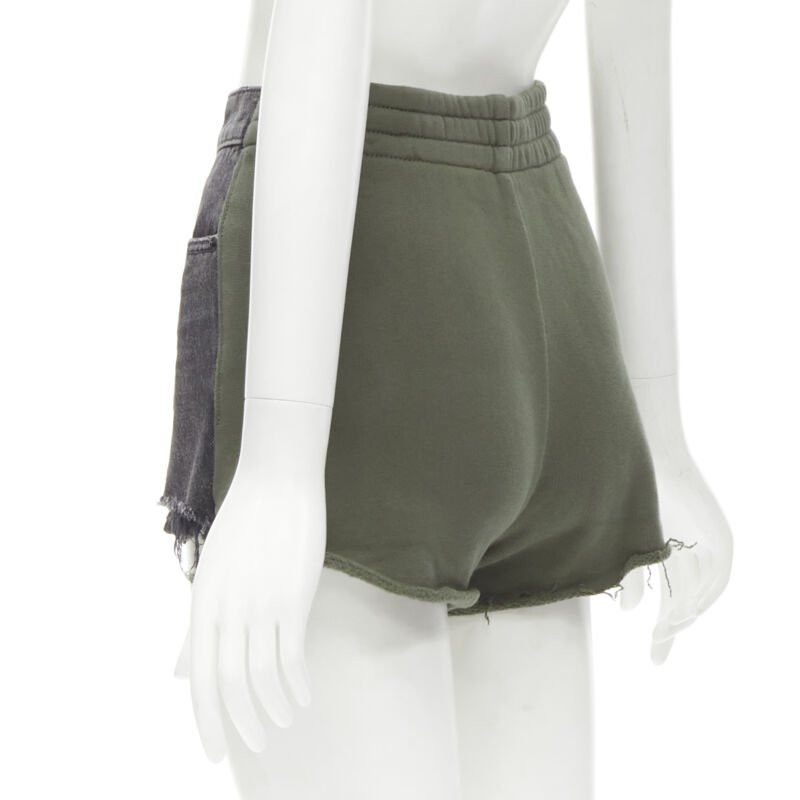 Alexander Wang ALEXANDER WANG Bite Clash High Rise black denim green sweats cut off shorts 24" Size 24" / US 00 / IT 34 - 6 Thumbnail