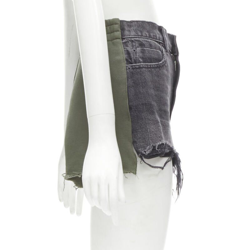 Alexander Wang ALEXANDER WANG Bite Clash High Rise black denim green sweats cut off shorts 24" Size 24" / US 00 / IT 34 - 4 Thumbnail