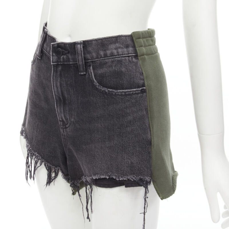 Alexander Wang ALEXANDER WANG Bite Clash High Rise black denim green sweats cut off shorts 24" Size 24" / US 00 / IT 34 - 7 Thumbnail