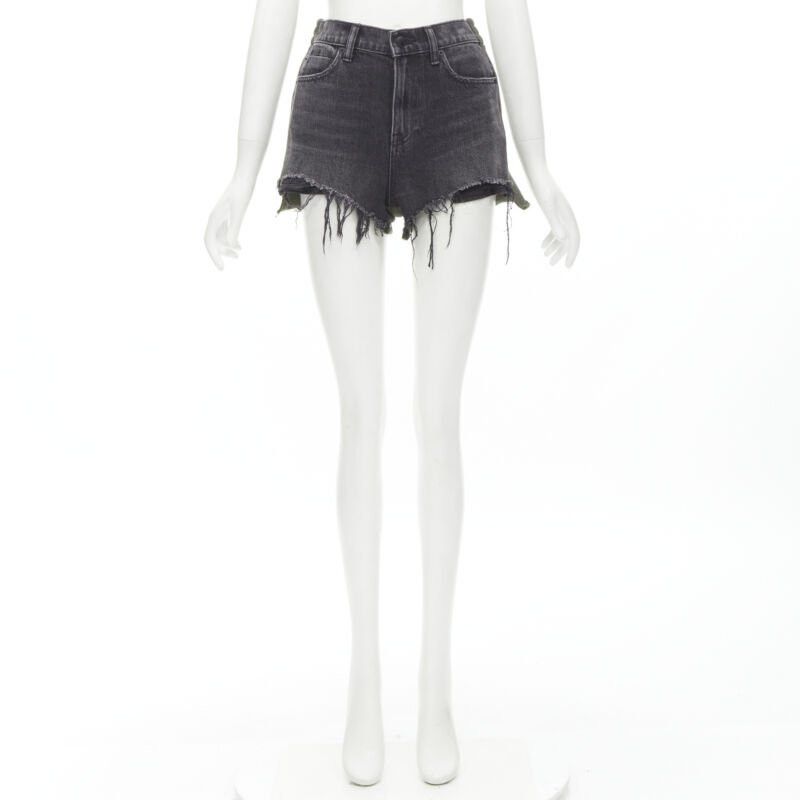 Alexander Wang ALEXANDER WANG Bite Clash High Rise black denim green sweats cut off shorts 24" Size 24" / US 00 / IT 34 - 9 Thumbnail