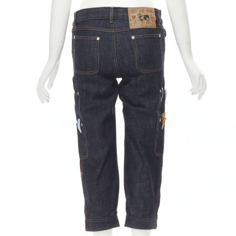 Moschino rare MOSCHINO JEANS Vintage dark denim hair clip embroidered cargo jeans IT38 XS Size 26" / US 2 / IT 38 - 5 Thumbnail