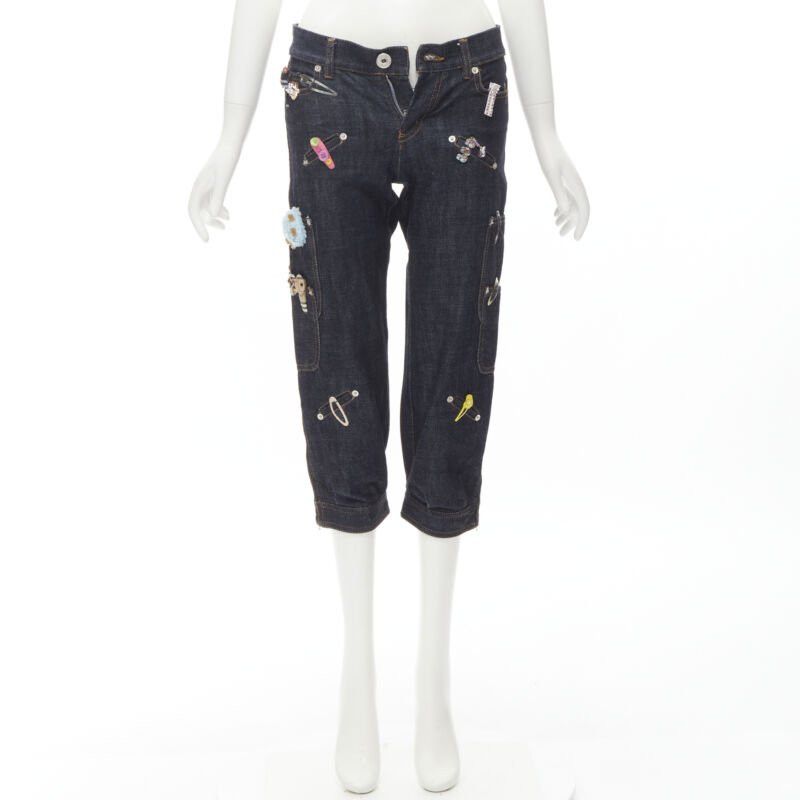 Moschino rare MOSCHINO JEANS Vintage dark denim hair clip embroidered cargo jeans IT38 XS Size 26" / US 2 / IT 38 - 11 Thumbnail