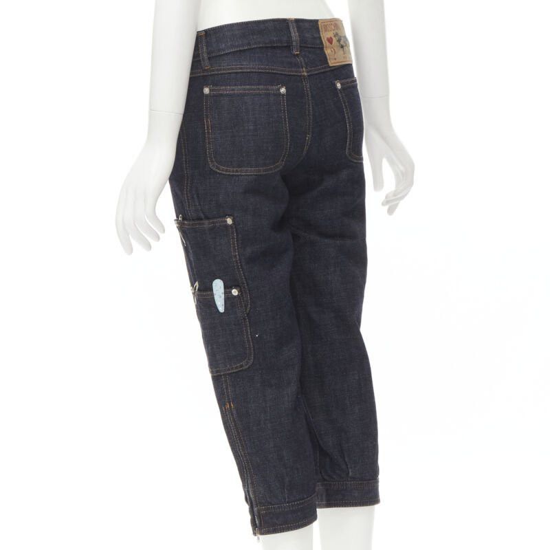 Moschino rare MOSCHINO JEANS Vintage dark denim hair clip embroidered cargo jeans IT38 XS Size 26" / US 2 / IT 38 - 6 Thumbnail