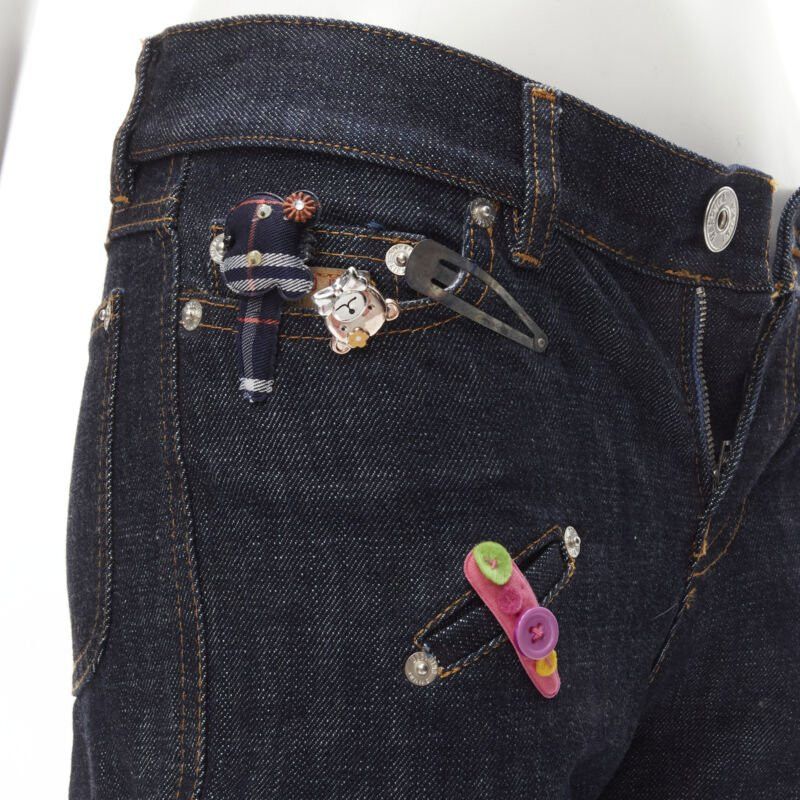 Moschino rare MOSCHINO JEANS Vintage dark denim hair clip embroidered cargo jeans IT38 XS Size 26" / US 2 / IT 38 - 2 Thumbnail