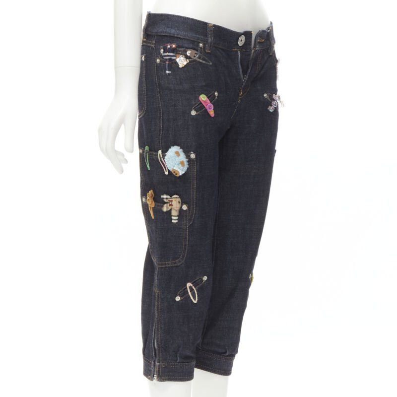 Moschino rare MOSCHINO JEANS Vintage dark denim hair clip embroidered cargo jeans IT38 XS Size 26" / US 2 / IT 38 - 3 Thumbnail