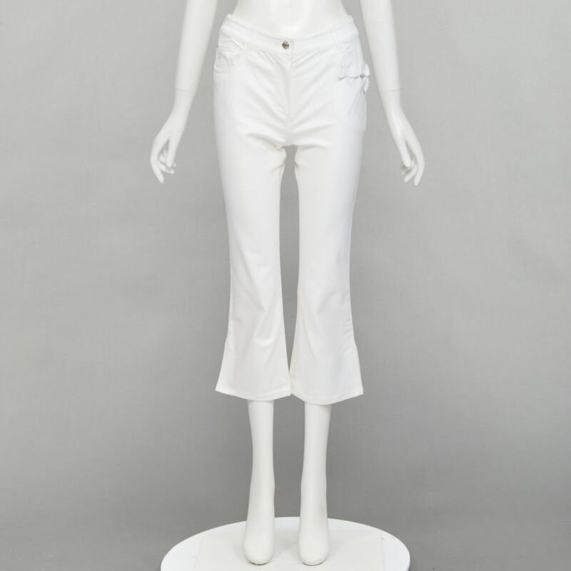 Dior CHRISTIAN DIOR John Galliano Y2K crystal 3D petal cropped flare jeans Size 26" / US 2 / IT 38 - 11 Thumbnail