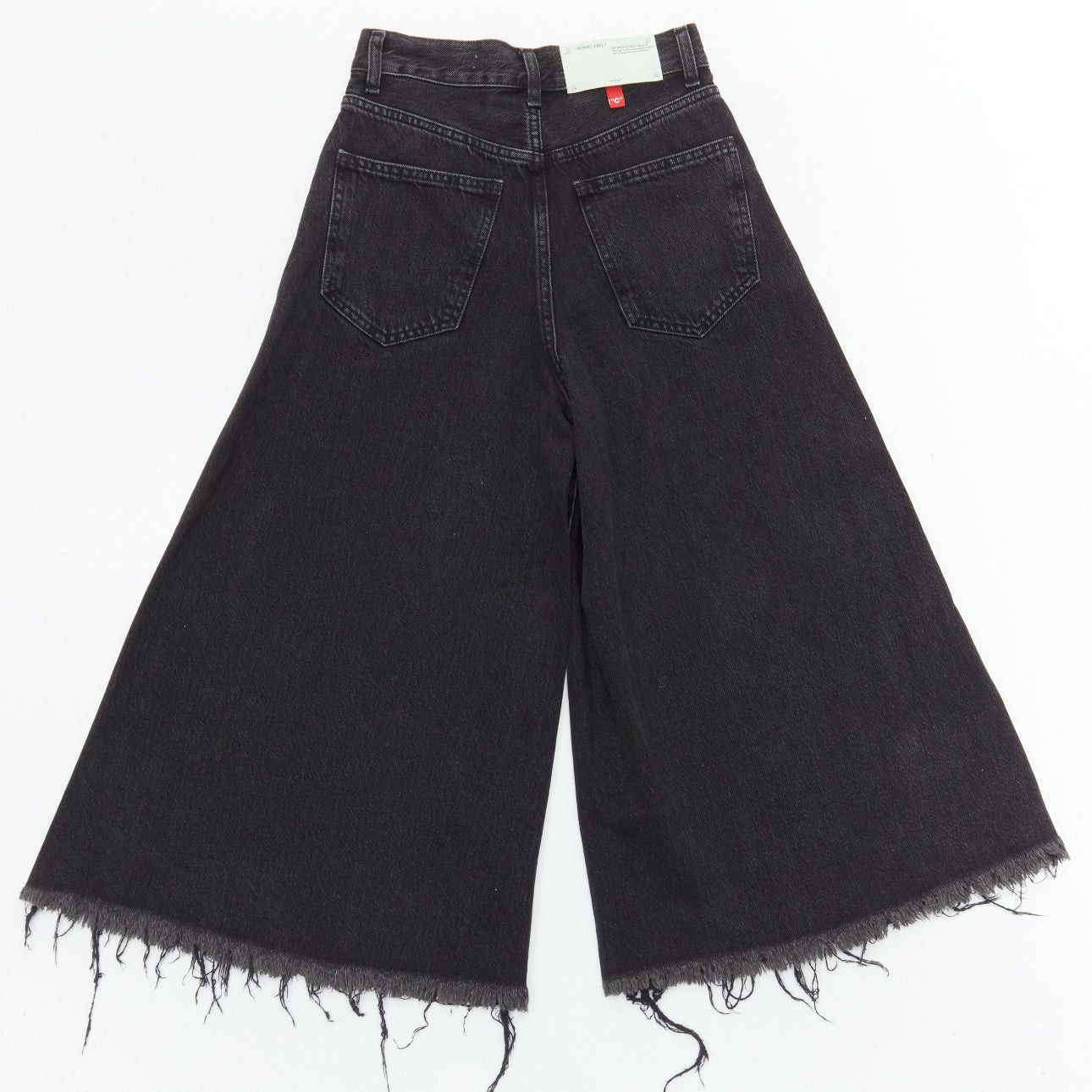 Off-White OFF WHITE C/O VIRGIL ABLOH black denim logo pin frayed hem wide culotte jeans XS Size 26" / US 2 / IT 38 - 3 Thumbnail
