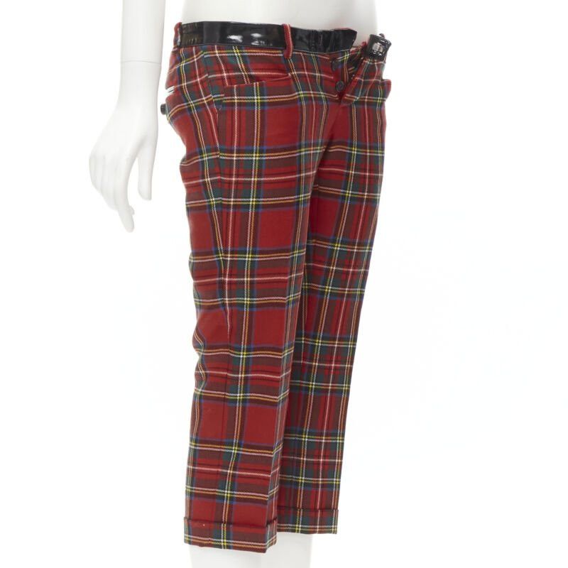 Dsquared2 DSQUARED2 red punk plaid patent trim cropped pants IT40 S Size 27" / US 4 / IT 40 - 3 Thumbnail