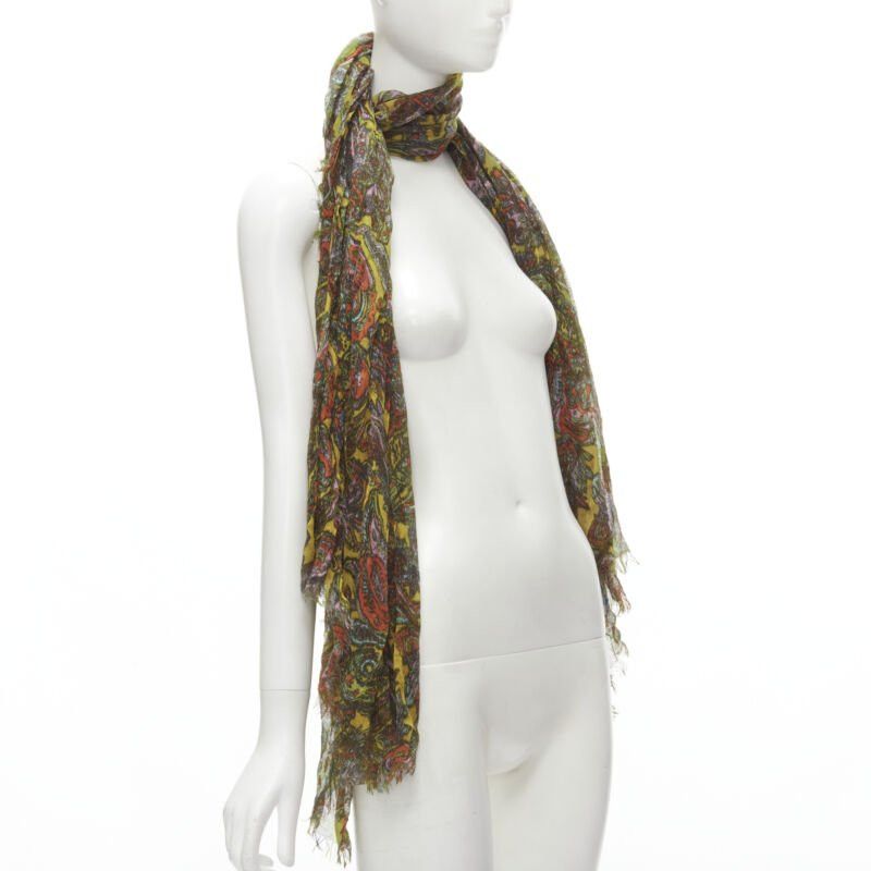 Louis Vuitton LOUIS VUITTON 2009 70% cashmere 30% silk yellow paisley scarf Size ONE SIZE - 2 Thumbnail