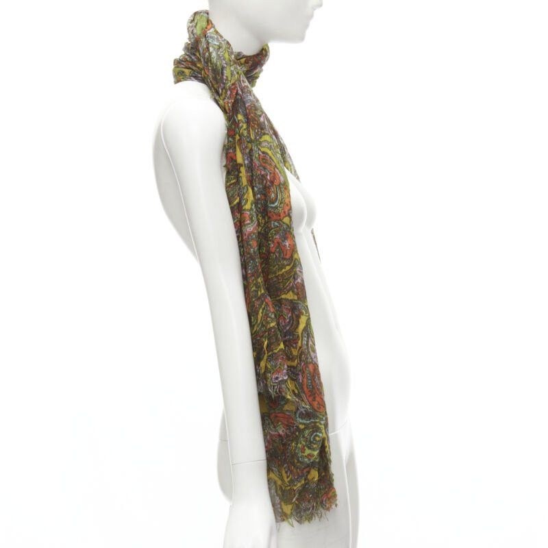 Louis Vuitton LOUIS VUITTON 2009 70% cashmere 30% silk yellow paisley scarf Size ONE SIZE - 3 Thumbnail