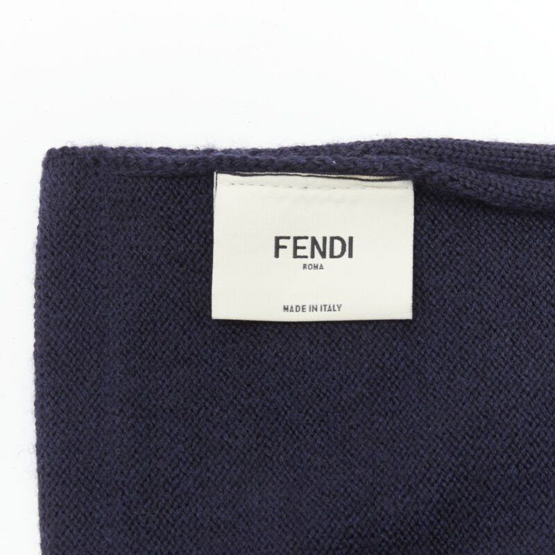 Fendi FENDI 100% wool navy blue Signature Monster Eyes purple fur trimmed scarf Size ONE SIZE - 9 Thumbnail