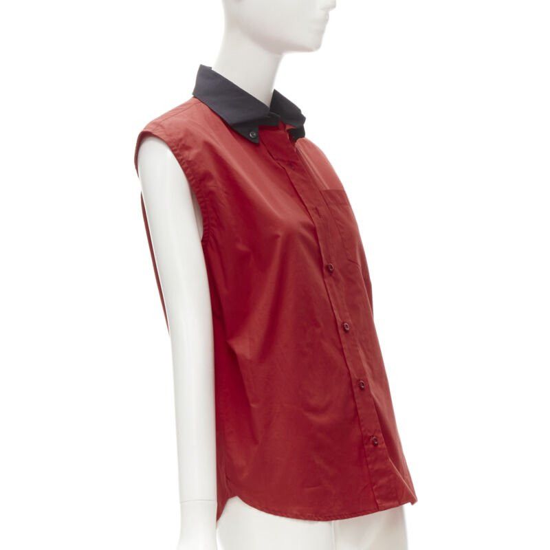 Prada PRADA red contrast black collar boxy sleeveless vest shirt S Size ONE SIZE - 3 Thumbnail
