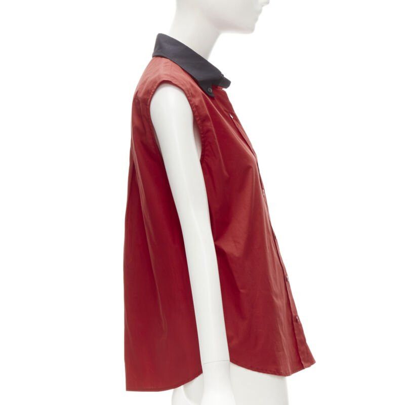 Prada PRADA red contrast black collar boxy sleeveless vest shirt S Size ONE SIZE - 4 Thumbnail