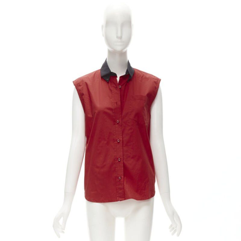Prada PRADA red contrast black collar boxy sleeveless vest shirt S Size ONE SIZE - 10 Thumbnail