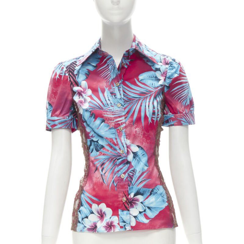 Dolce & Gabbana rare D&G DOLCE GABBANA Vintage blue pink sheer lace panel side Hawaiian shirt XS Size XS / US 0-2 / IT 36-38 - 3 Thumbnail