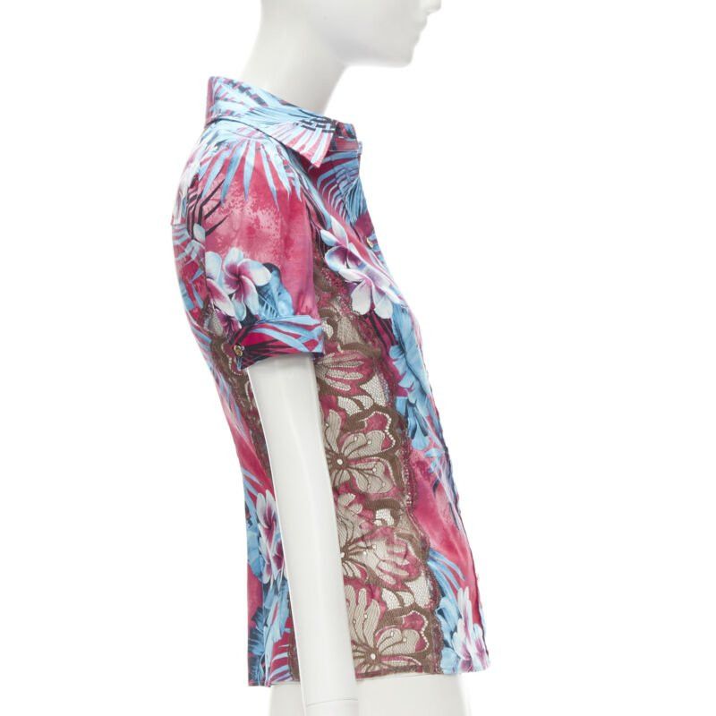 Dolce & Gabbana rare D&G DOLCE GABBANA Vintage blue pink sheer lace panel side Hawaiian shirt XS Size XS / US 0-2 / IT 36-38 - 4 Thumbnail