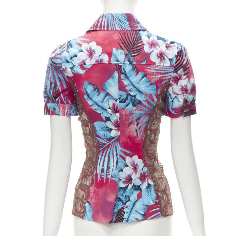 Dolce & Gabbana rare D&G DOLCE GABBANA Vintage blue pink sheer lace panel side Hawaiian shirt XS Size XS / US 0-2 / IT 36-38 - 5 Thumbnail