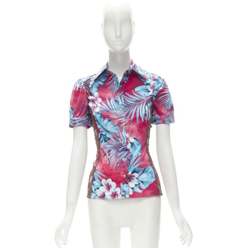 Dolce & Gabbana rare D&G DOLCE GABBANA Vintage blue pink sheer lace panel side Hawaiian shirt XS Size XS / US 0-2 / IT 36-38 - 10 Thumbnail