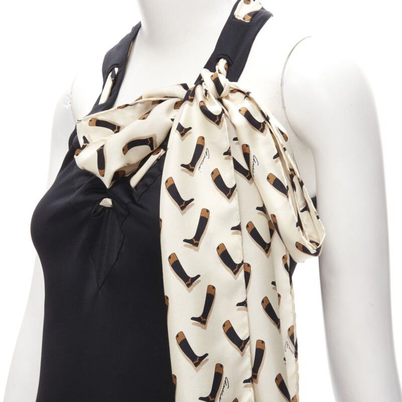 Gucci GUCCI 100% silk Riding Boot print scarf black mini dress IT38 XS Size XS / US 0-2 / IT 36-38 - 2 Thumbnail