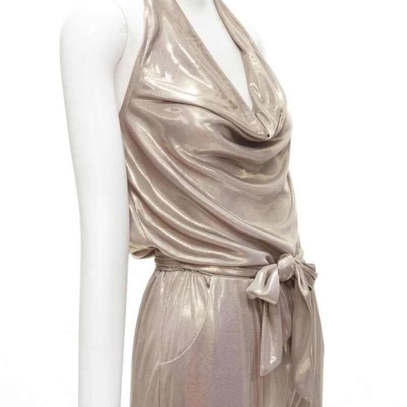 Diane von Furstenberg DIANE VON FUSTENBERG Carolette liquid metal gold halter backless jumpsuit S Size 26" / US 2 / IT 38 - 2 Thumbnail