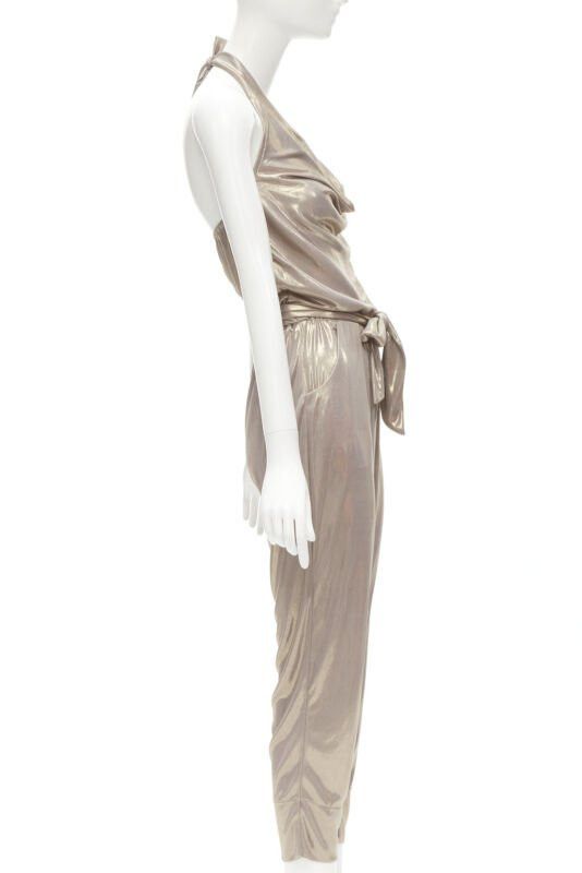 Diane von Furstenberg DIANE VON FUSTENBERG Carolette liquid metal gold halter backless jumpsuit S Size 26" / US 2 / IT 38 - 4 Thumbnail