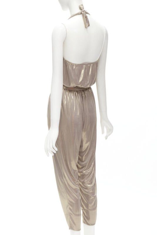 Diane von Furstenberg DIANE VON FUSTENBERG Carolette liquid metal gold halter backless jumpsuit S Size 26" / US 2 / IT 38 - 6 Thumbnail