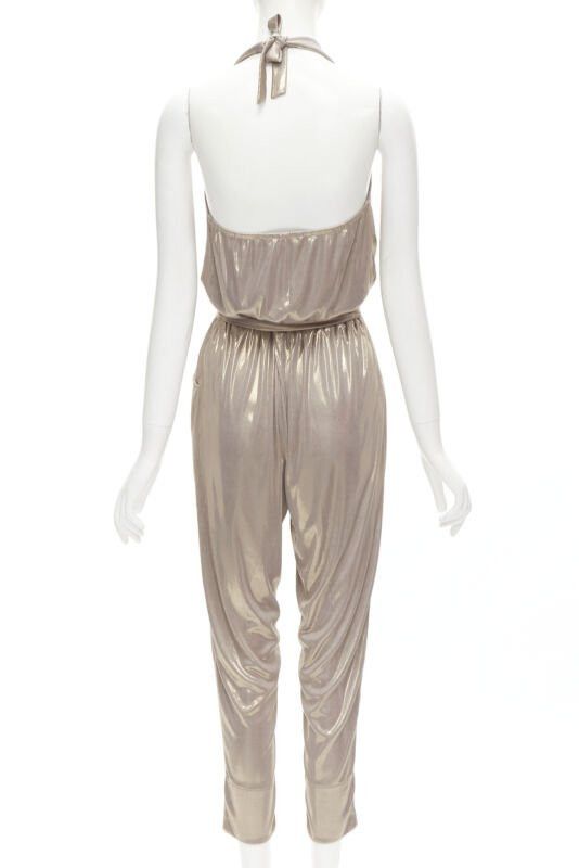 Diane von Furstenberg DIANE VON FUSTENBERG Carolette liquid metal gold halter backless jumpsuit S Size 26" / US 2 / IT 38 - 5 Thumbnail