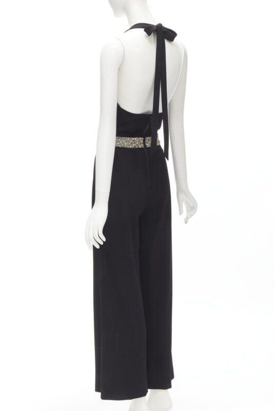 Alice + Olivia ALICE OLIVIA silver crystal bead embellished halter backless jumpsuit S Size 27" / US 4 / IT 40 - 6 Thumbnail