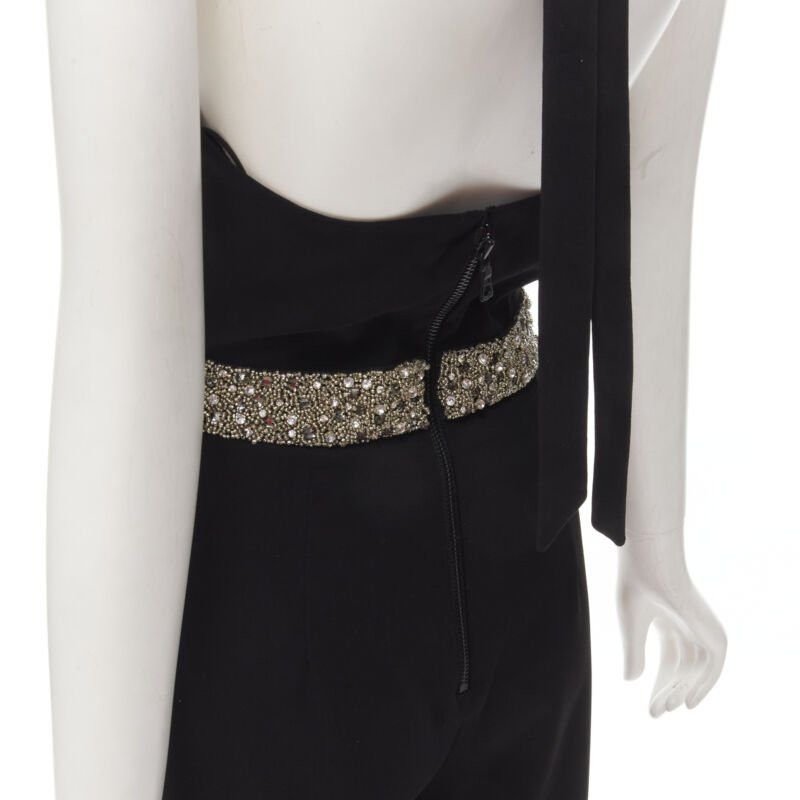 Alice + Olivia ALICE OLIVIA silver crystal bead embellished halter backless jumpsuit S Size 27" / US 4 / IT 40 - 7 Thumbnail