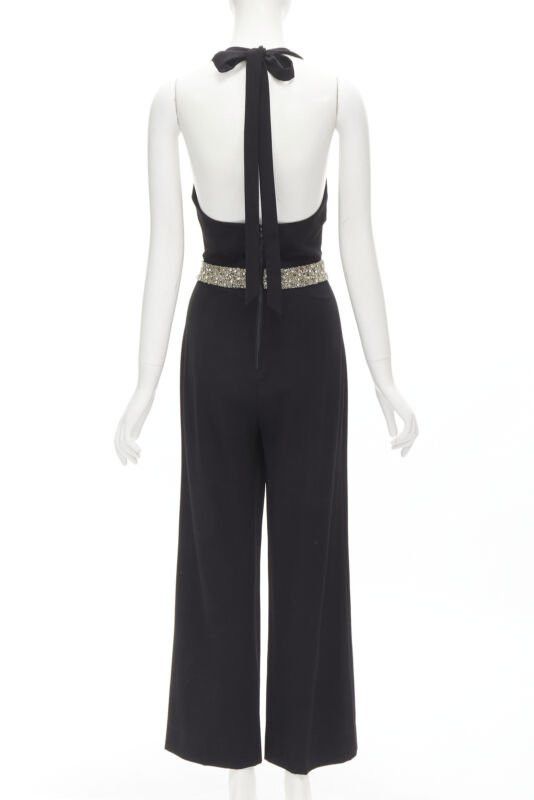 Alice + Olivia ALICE OLIVIA silver crystal bead embellished halter backless jumpsuit S Size 27" / US 4 / IT 40 - 5 Thumbnail