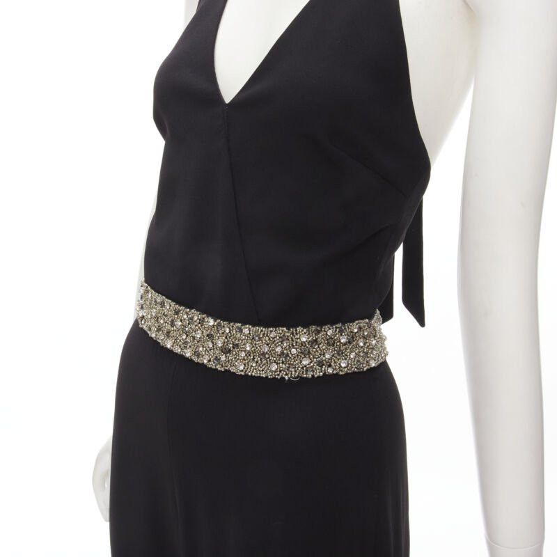 Alice + Olivia ALICE OLIVIA silver crystal bead embellished halter backless jumpsuit S Size 27" / US 4 / IT 40 - 2 Thumbnail