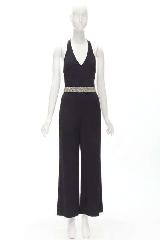 Alice + Olivia ALICE OLIVIA silver crystal bead embellished halter backless jumpsuit S Size 27" / US 4 / IT 40 - 10 Thumbnail
