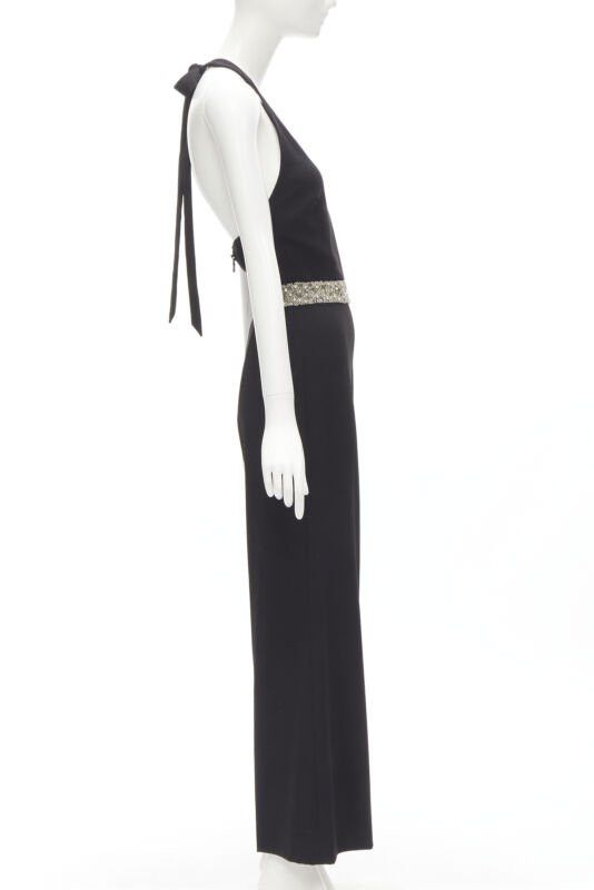 Alice + Olivia ALICE OLIVIA silver crystal bead embellished halter backless jumpsuit S Size 27" / US 4 / IT 40 - 4 Thumbnail