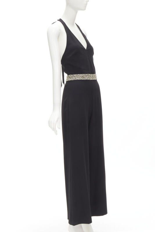 Alice + Olivia ALICE OLIVIA silver crystal bead embellished halter backless jumpsuit S Size 27" / US 4 / IT 40 - 3 Thumbnail