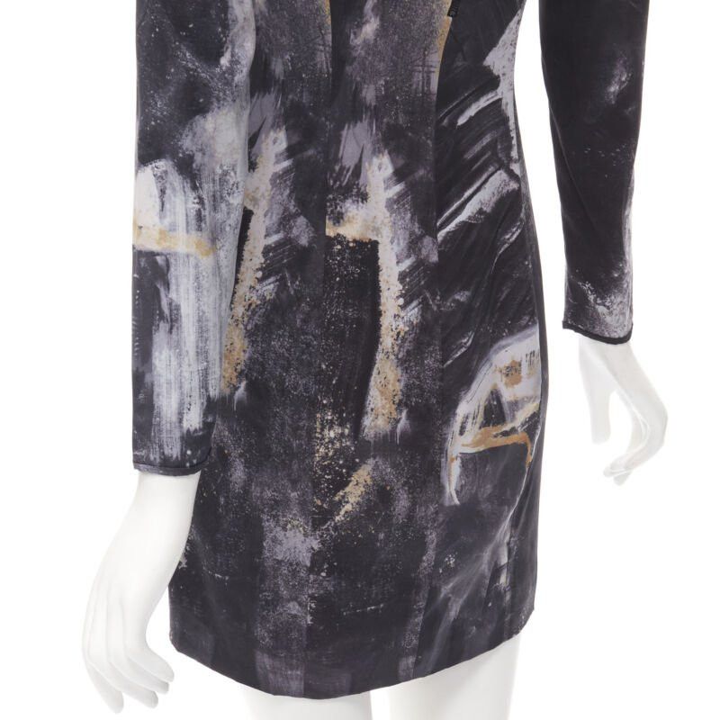 Helmut Lang HELMUT LANG abstract grey gold paint stroke print mini dress S Size S / US 4 / IT 40 - 8 Thumbnail