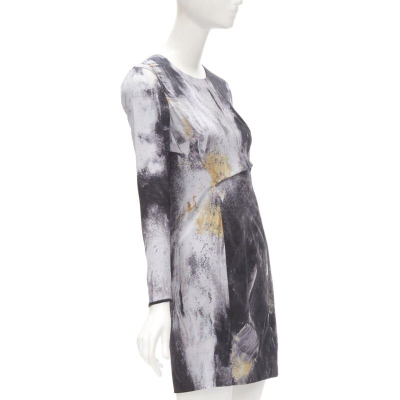 Helmut Lang HELMUT LANG abstract grey gold paint stroke print mini dress S Size S / US 4 / IT 40 - 3 Thumbnail
