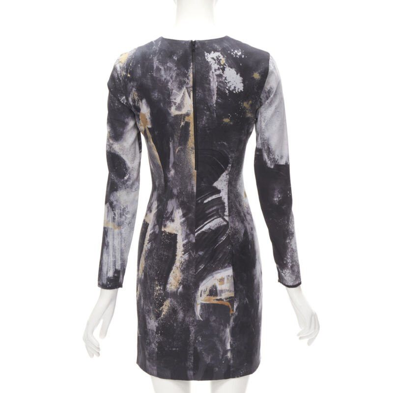 Helmut Lang HELMUT LANG abstract grey gold paint stroke print mini dress S Size S / US 4 / IT 40 - 5 Thumbnail