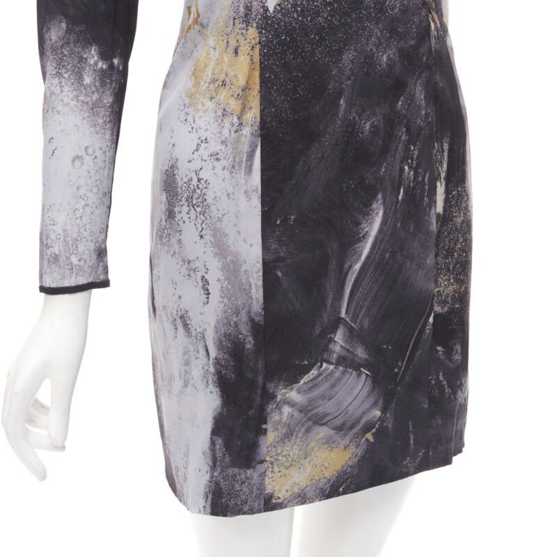 Helmut Lang HELMUT LANG abstract grey gold paint stroke print mini dress S Size S / US 4 / IT 40 - 7 Thumbnail