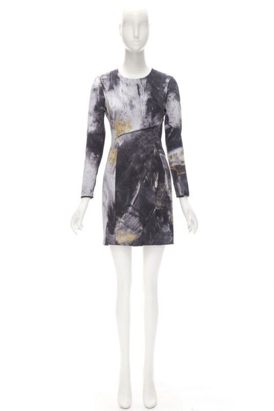 Helmut Lang HELMUT LANG abstract grey gold paint stroke print mini dress S Size S / US 4 / IT 40 - 10 Thumbnail
