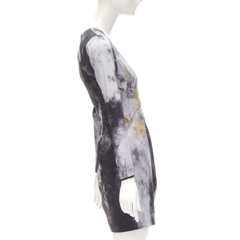 Helmut Lang HELMUT LANG abstract grey gold paint stroke print mini dress S Size S / US 4 / IT 40 - 4 Thumbnail