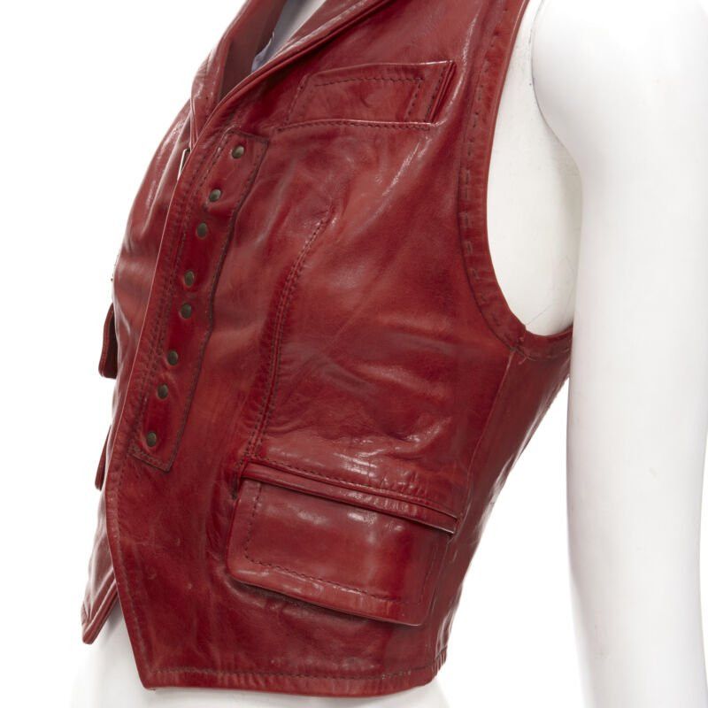 Dsquared2 DSQUARED2 Y2K distressed red leather hook bar cropped vest S Size S / US 4 / IT 40 - 9 Thumbnail