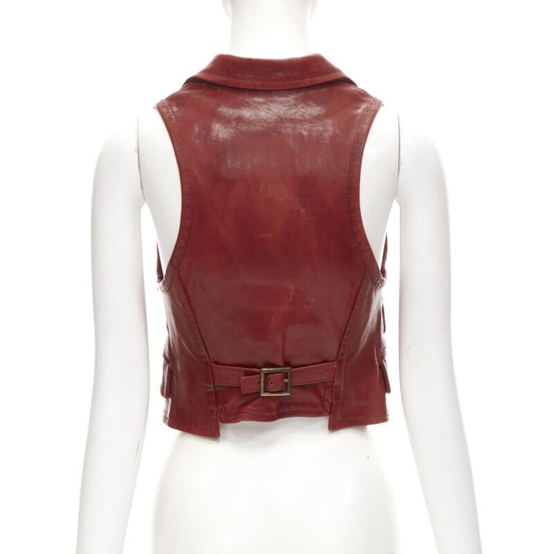 Dsquared2 DSQUARED2 Y2K distressed red leather hook bar cropped vest S Size S / US 4 / IT 40 - 6 Thumbnail