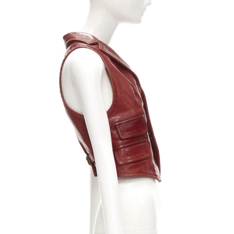 Dsquared2 DSQUARED2 Y2K distressed red leather hook bar cropped vest S Size S / US 4 / IT 40 - 5 Thumbnail