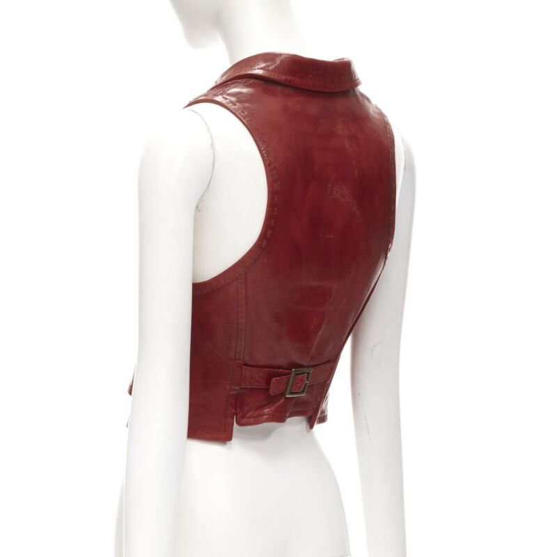 Dsquared2 DSQUARED2 Y2K distressed red leather hook bar cropped vest S Size S / US 4 / IT 40 - 7 Thumbnail