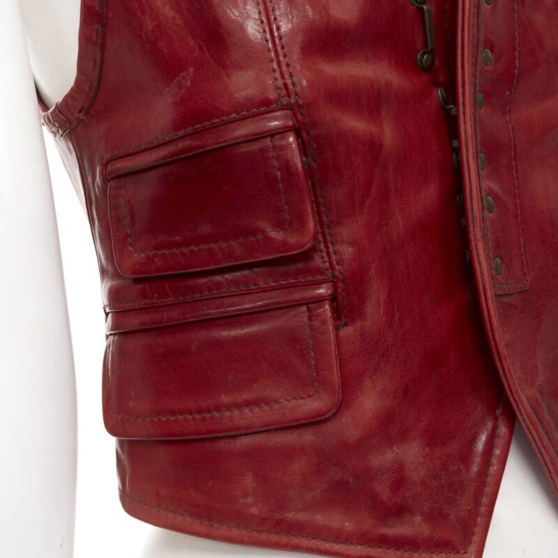 Dsquared2 DSQUARED2 Y2K distressed red leather hook bar cropped vest S Size S / US 4 / IT 40 - 8 Thumbnail