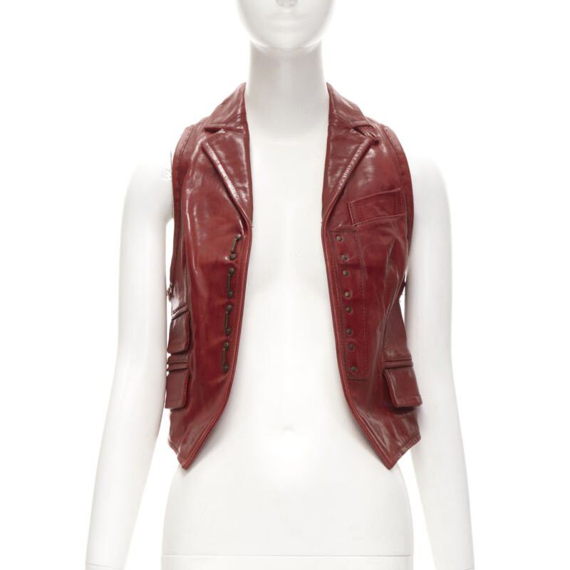 Dsquared2 DSQUARED2 Y2K distressed red leather hook bar cropped vest S Size S / US 4 / IT 40 - 3 Thumbnail