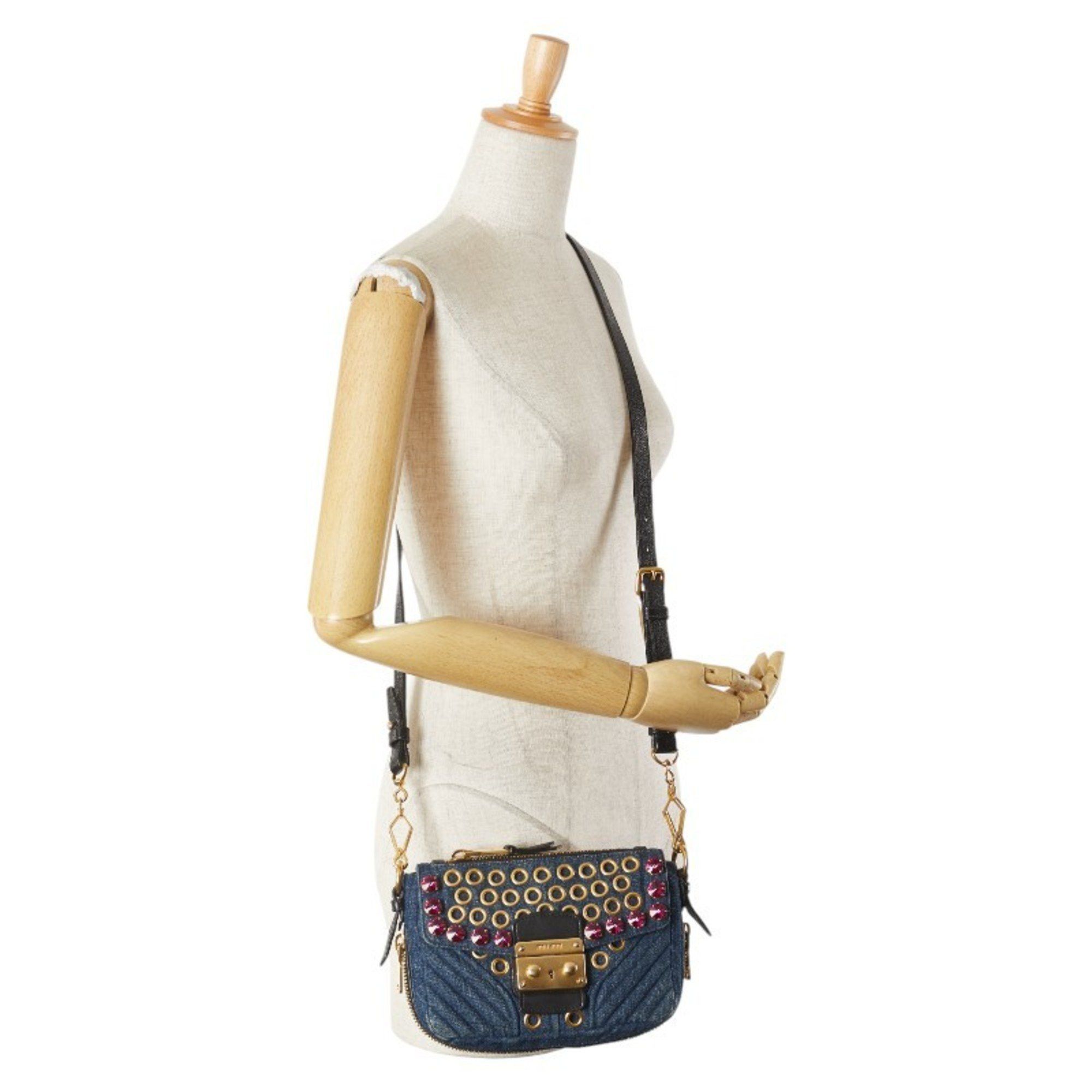 Miu Miu Miu Miu Miu Bejeweled Crossbody Shoulder Bag in Indigo Blue and Multicolored Denim Leather for Women Size ONE SIZE - 14 Thumbnail