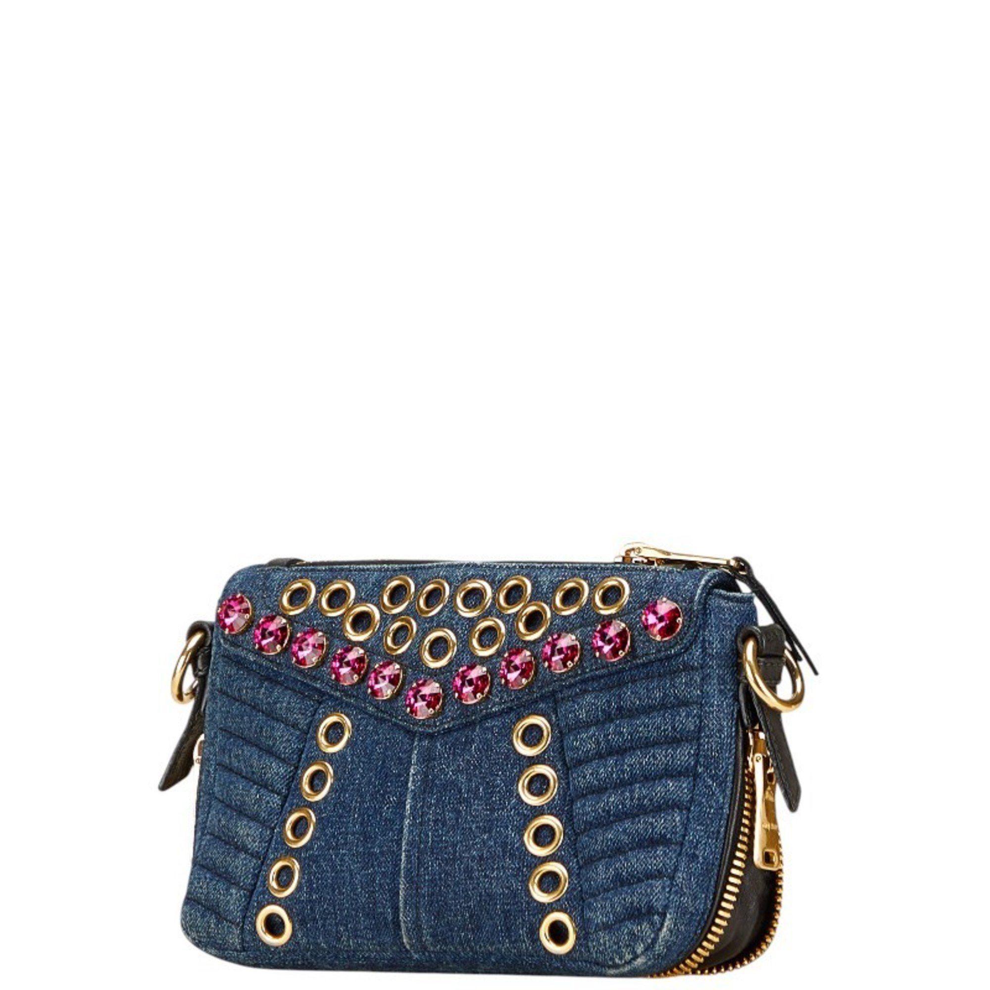 Miu Miu Miu Miu Miu Bejeweled Crossbody Shoulder Bag in Indigo Blue and Multicolored Denim Leather for Women Size ONE SIZE - 2 Thumbnail