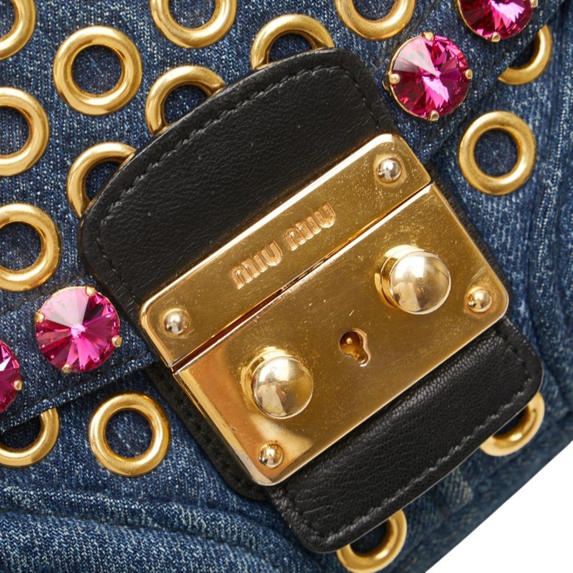 Miu Miu Miu Miu Miu Bejeweled Crossbody Shoulder Bag in Indigo Blue and Multicolored Denim Leather for Women Size ONE SIZE - 9 Thumbnail